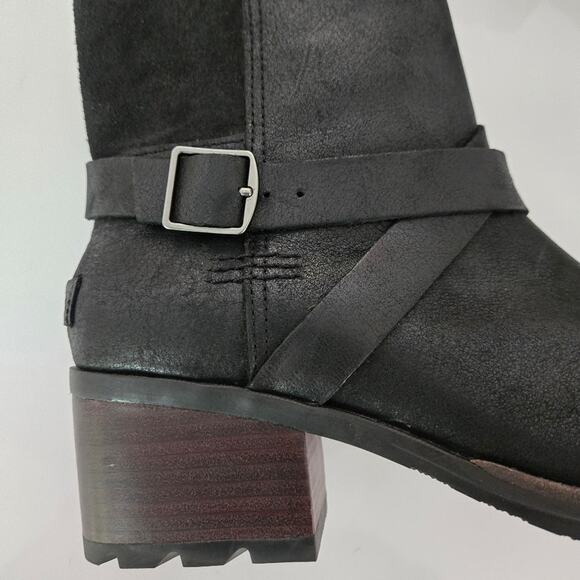 Sorel Cate Buckle Waterproof Leather Lug Sole Chunky Moto Ankle Bootie, Size 8.5 - Picture 5 of 12